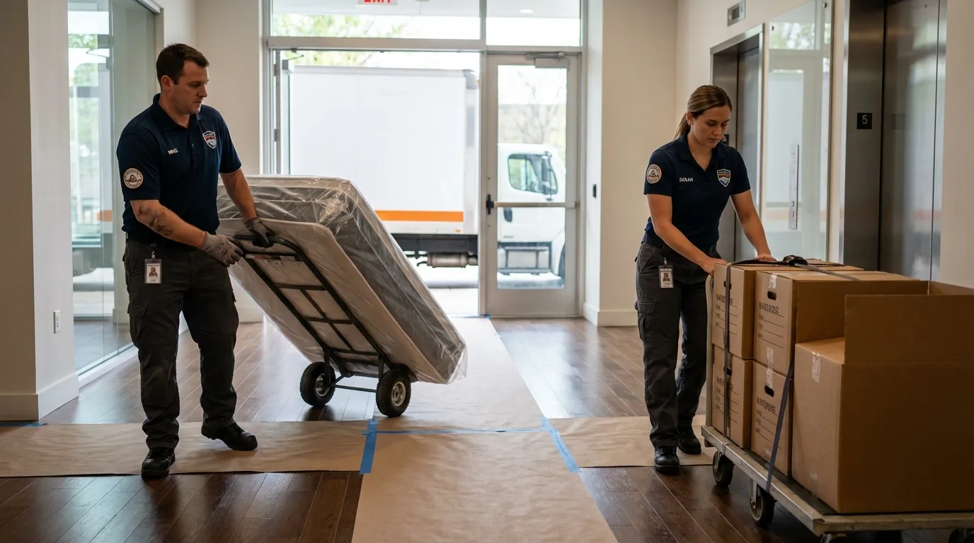 Professional apartment movers loading elevator in Bangor, PA